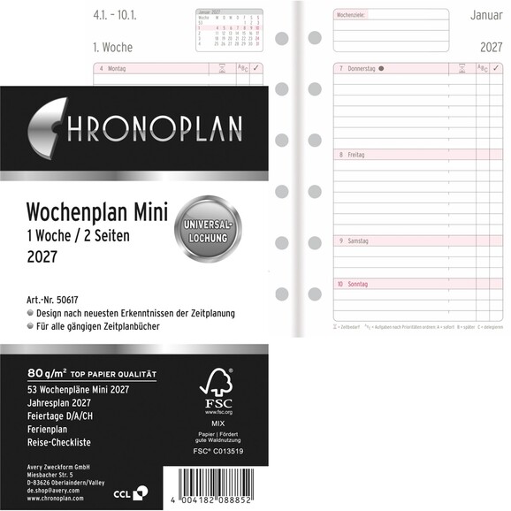 Kalendereinlage Chronoplan Mini Wochenplan, Art.-Nr. 5061J - Paterno B2B-Shop Kalendereinlage Chronoplan Mini Wochenplan, Art.-Nr. 5061J - Paterno B2B-Shop