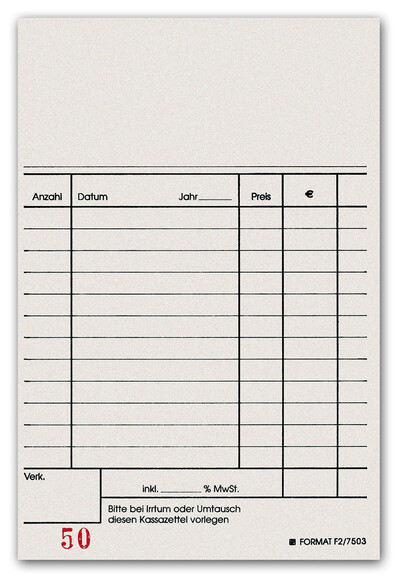 Kassablock F2 150x100mm 2x50 Blatt, Art.-Nr. 094056 - Paterno B2B-Shop