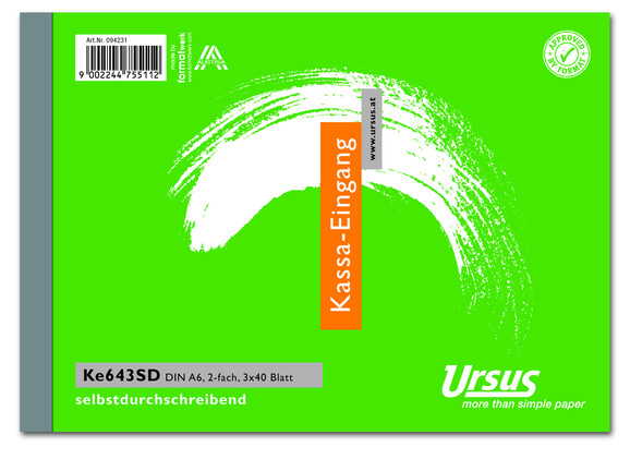 Kassaeingangsbuch KE643SD A6 quer 3x40 Blatt, Art.-Nr. 094231 - Paterno B2B-Shop