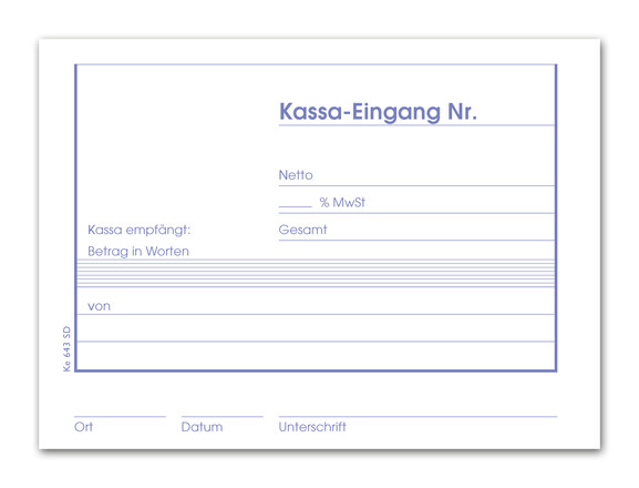 Kassaeingangsbuch KE643SD A6 quer 3x40 Blatt, Art.-Nr. 094231 - Paterno B2B-Shop