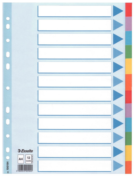 Farbregister Esselte A4 12 teilig, Art.-Nr. 100194 - Paterno B2B-Shop