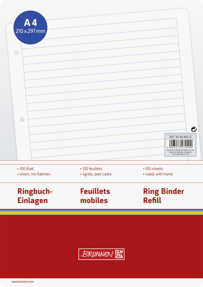 Ringbucheinlagen Brunnen A4 100 Blatt liniert, Art.-Nr. 1066840-12RM - Paterno B2B-Shop