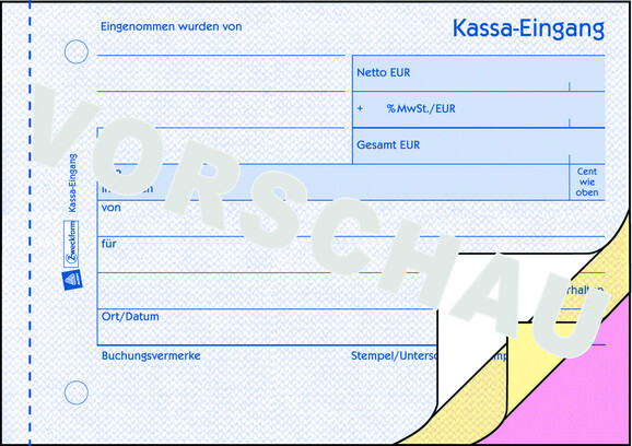 Kassaeingangsbuch ZWF, DIN A6 quer, Art.-Nr. 1703ZWF - Paterno B2B-Shop