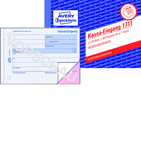 Kassaeingangsbuch ZWF, DIN A6 quer, Art.-Nr. 1711ZWF - Paterno B2B-Shop