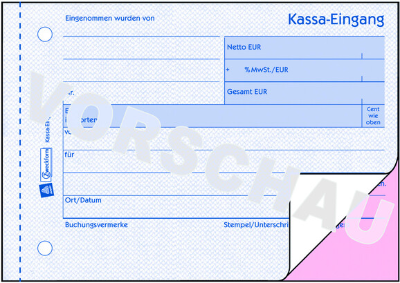 Kassaeingangsbuch ZWF, DIN A6 quer, Art.-Nr. 1711ZWF - Paterno B2B-Shop