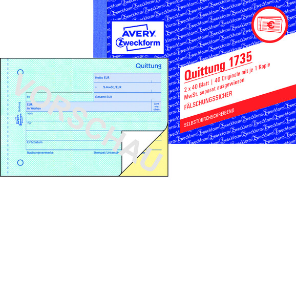Quittung ZWF A6 SD 2x40Bl, Art.-Nr. 1735ZWF - Paterno B2B-Shop