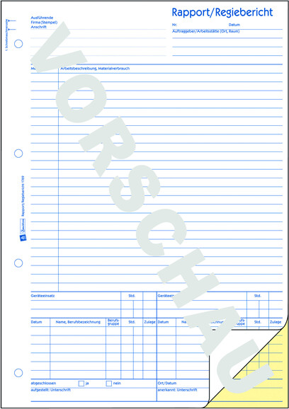 Rapport und Regiebericht ZWF, A4 SD, Art.-Nr. 1769ZWF - Paterno B2B-Shop