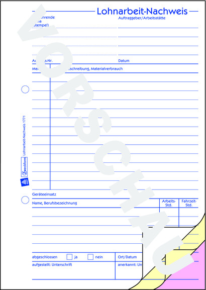 Lohnarbeit Nachweis ZWF DIN A5 3x40 Blatt, Art.-Nr. 1771ZWF - Paterno B2B-Shop