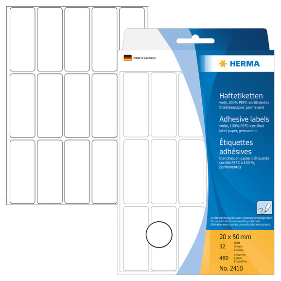 Etiketten Herma 20 x 50 mm weiss, Art.-Nr. 2410E - Paterno B2B-Shop