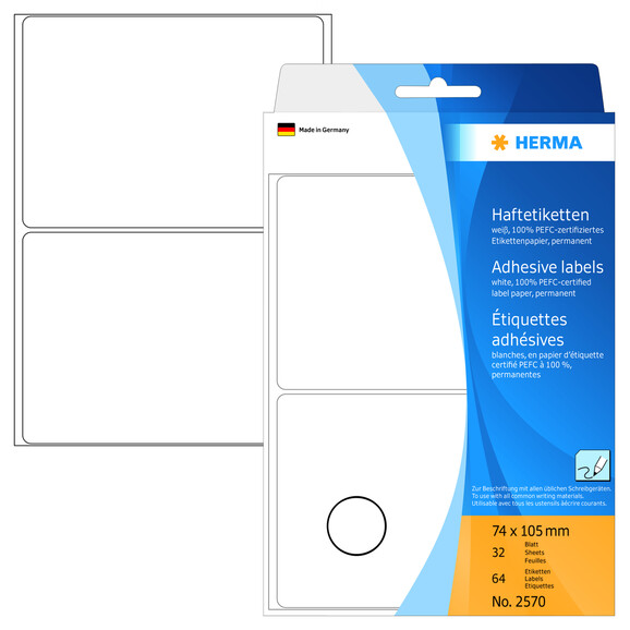 Etiketten Herma 74 x 105 mm weiss, Art.-Nr. 2570E - Paterno B2B-Shop