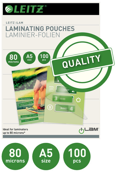 Laminiertaschen Leitz A5 2 x 80 my, Art.-Nr. 33817 - Paterno B2B-Shop