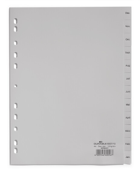 Register Durable A4 6507 Dez-Jän 12-teilig, Art.-Nr. 650710 GRAU - Paterno B2B-Shop