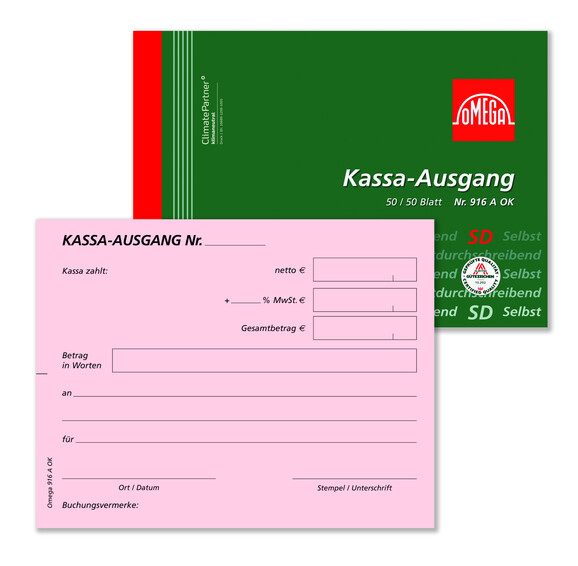 Kassaausgangsbuch Omega A6 quer 2x50 Blatt, Art.-Nr. 916AOK - Paterno B2B-Shop Kassaausgangsbuch Omega A6 quer 2x50 Blatt, Art.-Nr. 916AOK - Paterno B2B-Shop