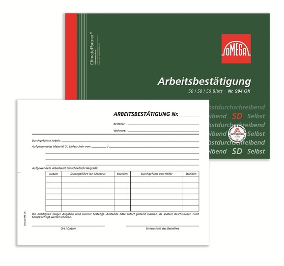 Arbeitsbestätigung Omega A5 quer 3x50 Blatt, Art.-Nr. 994OK - Paterno B2B-Shop Arbeitsbestätigung Omega A5 quer 3x50 Blatt, Art.-Nr. 994OK - Paterno B2B-Shop