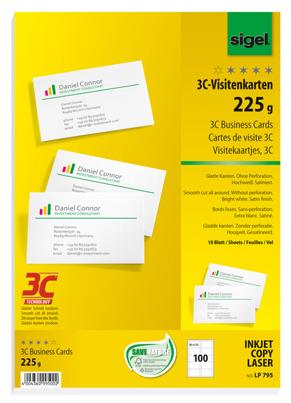 Visitenkarte Sigel A4 3C 225 gr. hochweiß, Art.-Nr. LP795 - Paterno B2B-Shop