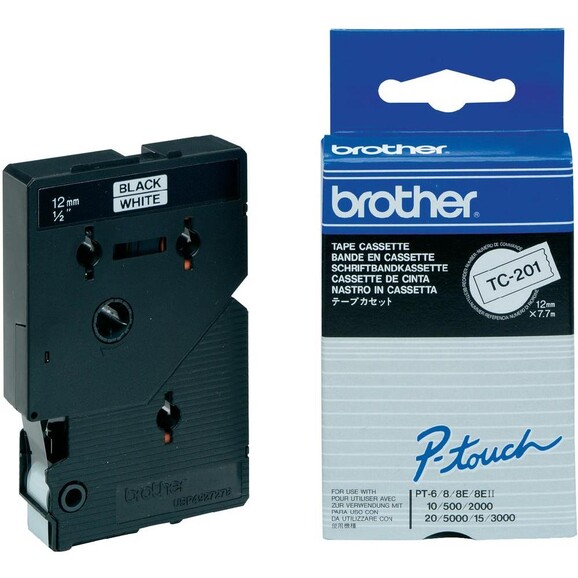 Beschriftungsband Brother 12mm schwarz auf weiss, Art.-Nr. TC201 - Paterno B2B-Shop