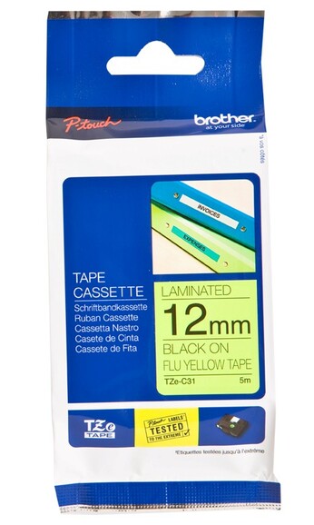 Beschriftungsband Brother 12mm sw auf signalgelb, Art.-Nr. TZC31 - Paterno B2B-Shop