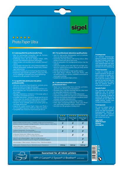 Fotopapier Sigel Injket Ultra A4 260 gr. hochglänzend, Art.-Nr. IP677 - Paterno B2B-Shop