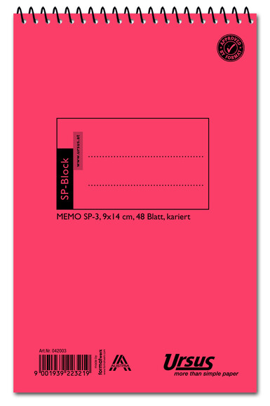 Spiralblock SP3 9x14cm 48 Blatt 70g/qm 4mm kariert, Art.-Nr. 042003 - Paterno B2B-Shop