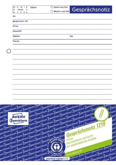 Gesprächsnotiz ZWF, Art.-Nr. 1210ZWF - Paterno B2B-Shop