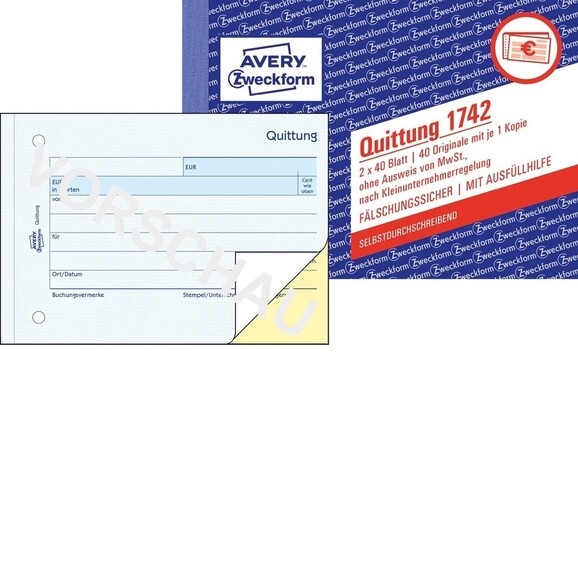 Quittung Kleinuntern. A6 SD 2x40 Blatt, Art.-Nr. 1742ZWF - Paterno B2B-Shop