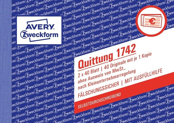 Quittung Kleinuntern. A6 SD 2x40 Blatt, Art.-Nr. 1742ZWF - Paterno B2B-Shop