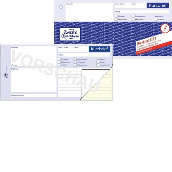 Kurzbrief selbstdurchschreibend 2x40 BLatt, Art.-Nr. 1741ZWF - Paterno B2B-Shop