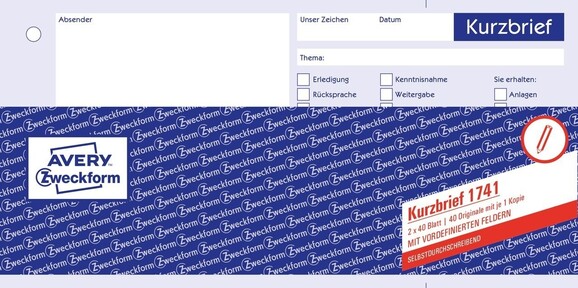 Kurzbrief selbstdurchschreibend 2x40 BLatt, Art.-Nr. 1741ZWF - Paterno B2B-Shop