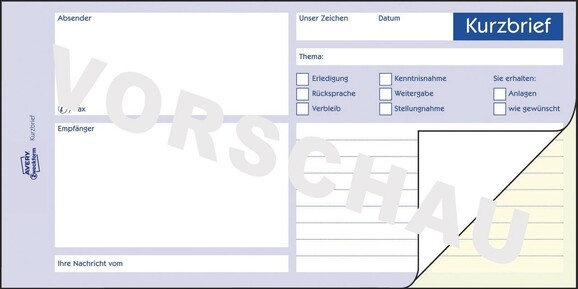 Kurzbrief selbstdurchschreibend 2x40 BLatt, Art.-Nr. 1741ZWF - Paterno B2B-Shop