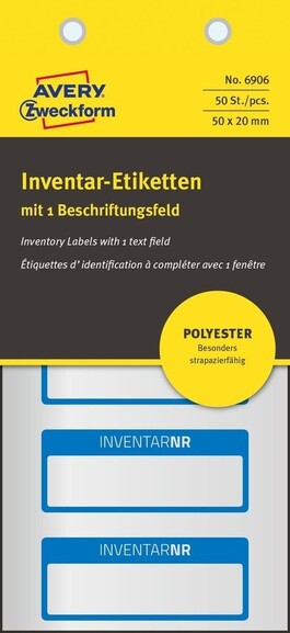 Inventar-Etiketten ZWF 50x20mm, blau, Art.-Nr. 6906ZWF - Paterno B2B-Shop
