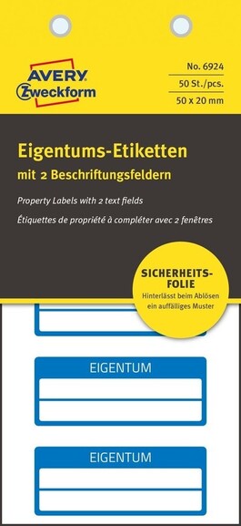 Eigentums-Etiketten ZWF VOID 50 x 20 mm, blau, Art.-Nr. 6924ZWF - Paterno B2B-Shop