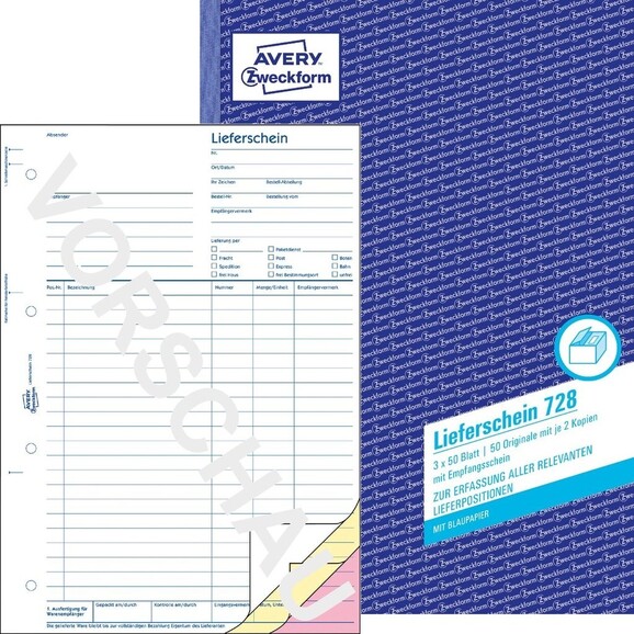 Lieferschein DIN A4 hoch 3x50 Blatt, Art.-Nr. 728ZWF - Paterno B2B-Shop