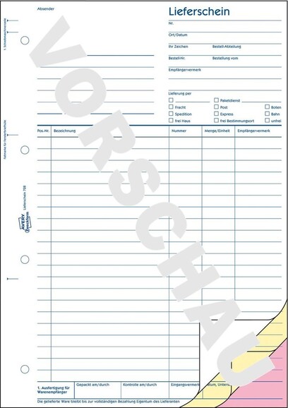 Lieferschein DIN A4 hoch 3x50 Blatt, Art.-Nr. 728ZWF - Paterno B2B-Shop
