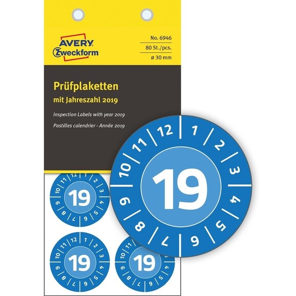 Prüfplaketten ZWF 2019 NoPeel 30mm, blau, Art.-Nr. 6946ZWF - Paterno B2B-Shop