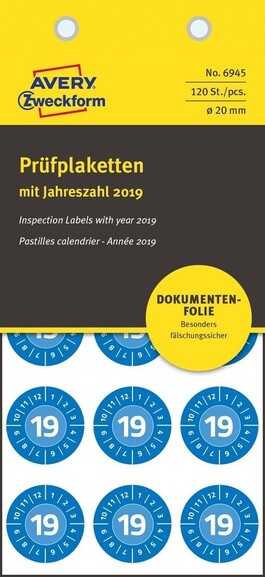 Prüfplaketten ZWF 2019 NoPeel 20mm, blau, Art.-Nr. 6945ZWF - Paterno B2B-Shop