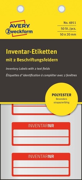 Inventar-Etiketten ZWF 50x20mm, rot, Art.-Nr. 6911ZWF - Paterno B2B-Shop