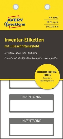 Inventar-Etiketten ZWF 50x20mm, schwarz, Art.-Nr. 6917ZWF - Paterno B2B-Shop