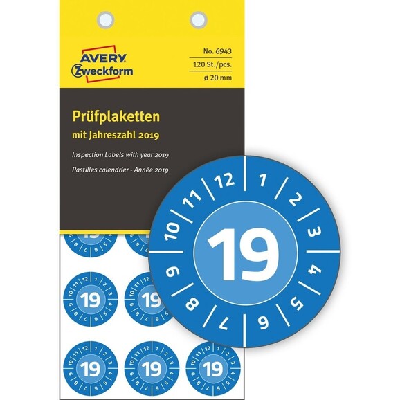 Prüfplaketten ZWF 2019 Vinyl 20mm, blau, Art.-Nr. 6943ZWF - Paterno B2B-Shop