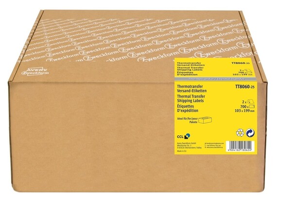 Thermotransferetiketten ZWF 103 x 199 mm, 25Kern, Art.-Nr. TT8060-25 - Paterno B2B-Shop