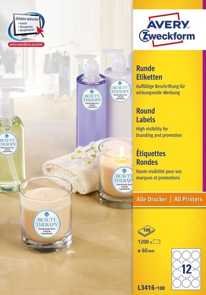 Universaletiketten A4 3416 weiss rund 60mm, Art.-Nr. ZWF-3416 - Paterno B2B-Shop