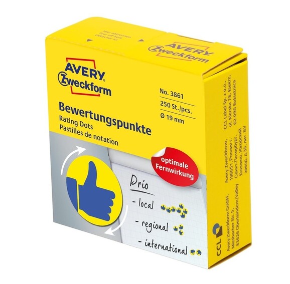 Etiketten Bewertungspunkte Daumen 19mm gelb, Art.-Nr. 3861ZWF - Paterno B2B-Shop