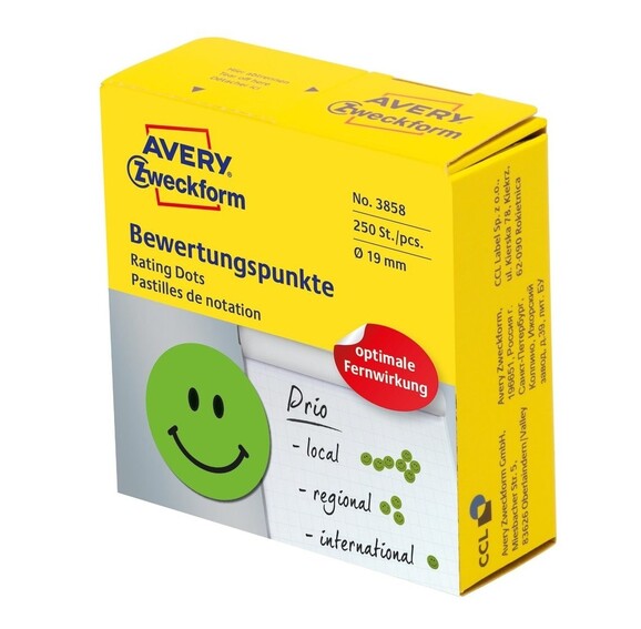 Etiketten Bewertungspunkte Gesicht 19mm grün, Art.-Nr. 3858ZWF - Paterno B2B-Shop