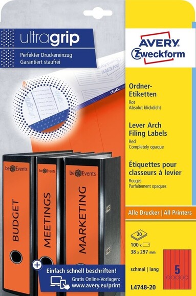 Etiketten A4 Ordnerrücken 38 x 297 mm rot, Art.-Nr. L474-20-RT - Paterno B2B-Shop