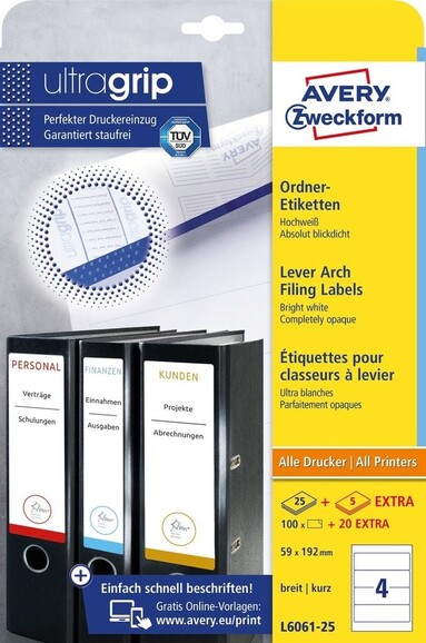 Etiketten Ordnerrücken 25 A4 weiß KP, Art.-Nr. 6061ZWF - Paterno B2B-Shop