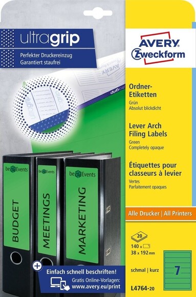 Etiketten A4 Ordnerrücken 38 x 192 mm grün, Art.-Nr. L476-25-GN - Paterno B2B-Shop