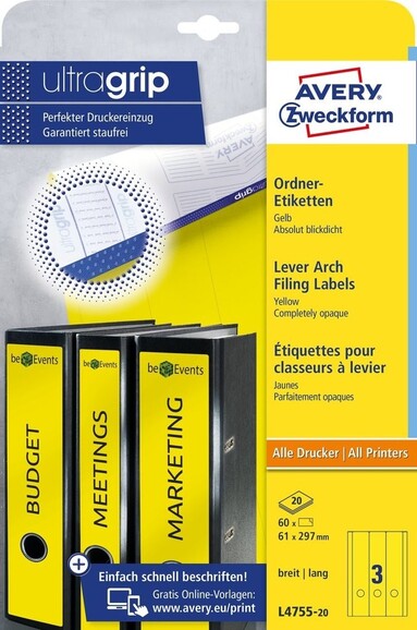 Ordneretiketten ZWF 297 x 61 mm gelb, Art.-Nr. 4755ZWF - Paterno B2B-Shop
