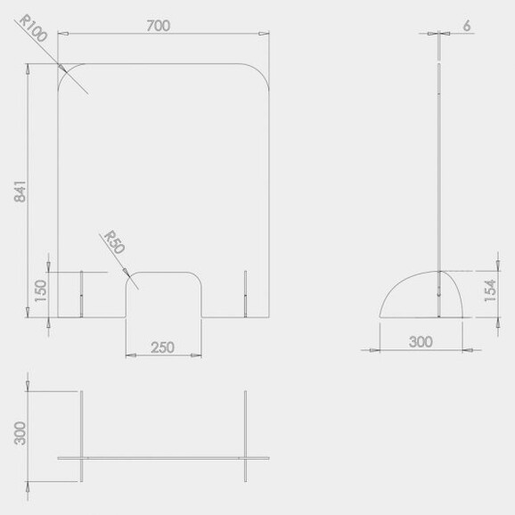 Spuckschutz quer 700H x 841B x 300T mm, Art.-Nr. AR900100 - Paterno B2B-Shop