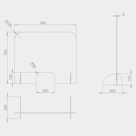 Spuckschutz hoch/breit 841H x 700B x 300T mm, Art.-Nr. AR900200 - Paterno B2B-Shop