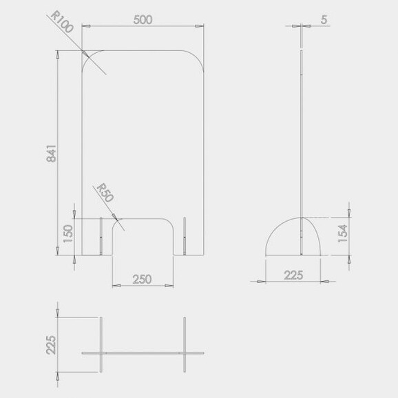 Spuckschutz hoch/schmal 841H x 500B x 225T mm, Art.-Nr. AR900300 - Paterno B2B-Shop