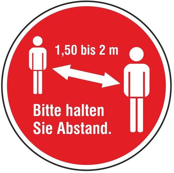 Selbstklebeschild&quot;1,50-2 Meter&quot;Bitte halten Sie Abstand&quot;rot, Art.-Nr. M80K200-RD - Paterno B2B-Shop